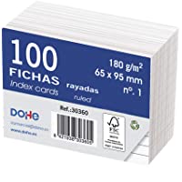 Dohe 30360 - Pack de 100 fichas rayadas de cartulina blanca- 180 g- nº 1- 65 x 95 mm
